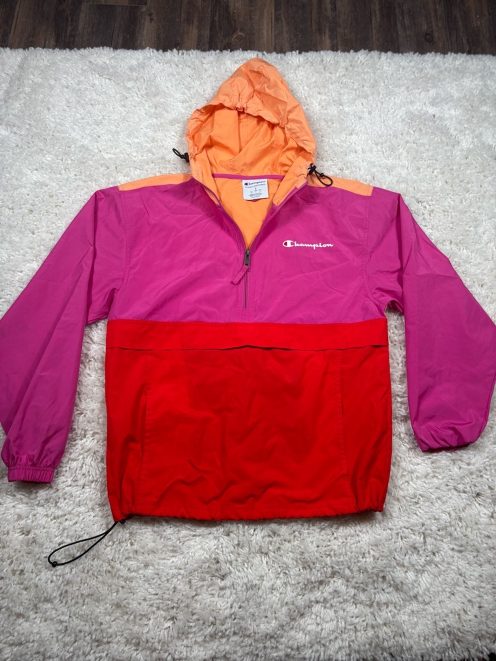 Champion Packable Colorblock Anorak Windbreaker Jacket Pink Orange Red Women’s S